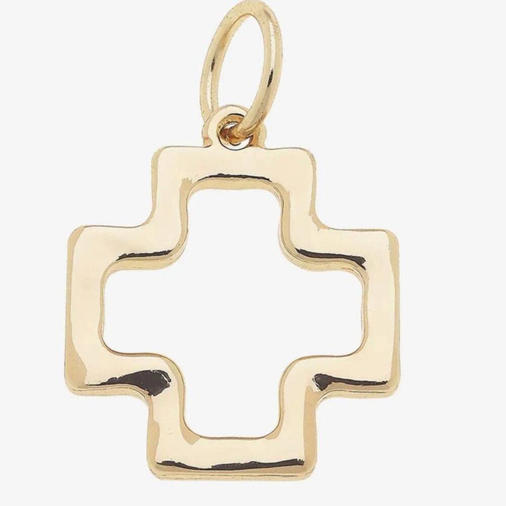 Cross Outline Charm in Shiny Gold